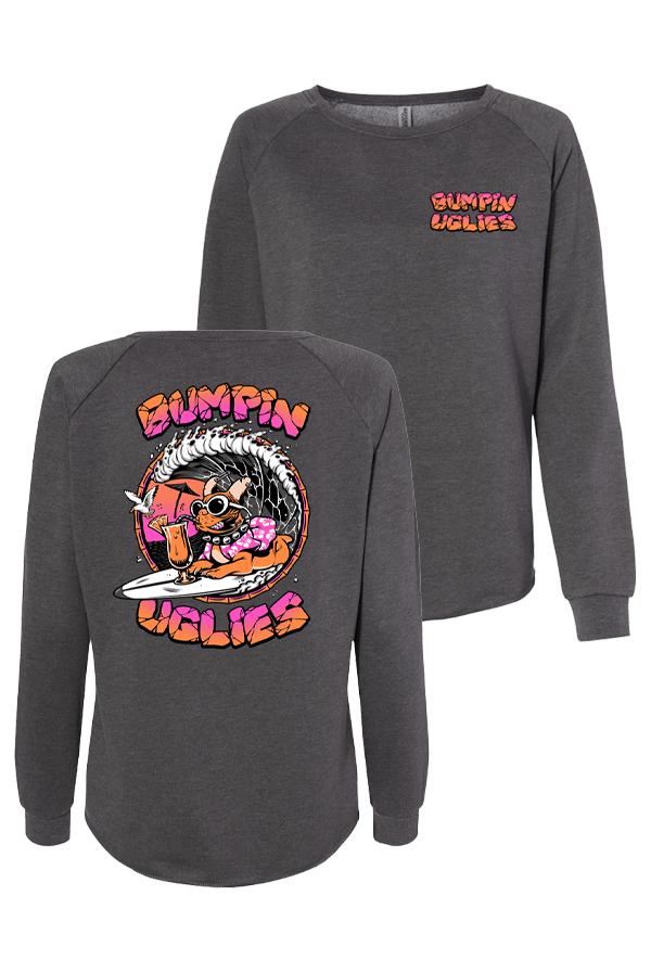 Women's Pug Surfer Crewneck (Heather Dark Gray)